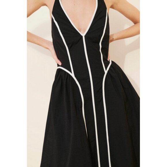 Anthropologie Halter V-Neck Fit & Flare Midi Dress Size S Petite Black - Picture 8 of 9